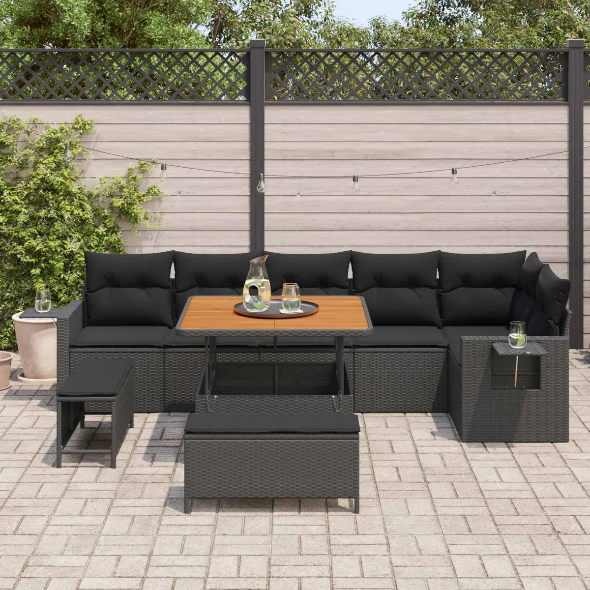 Modular Garden Sofa Set 11 Pieces Poly Rattan Lounge Furniture Black
