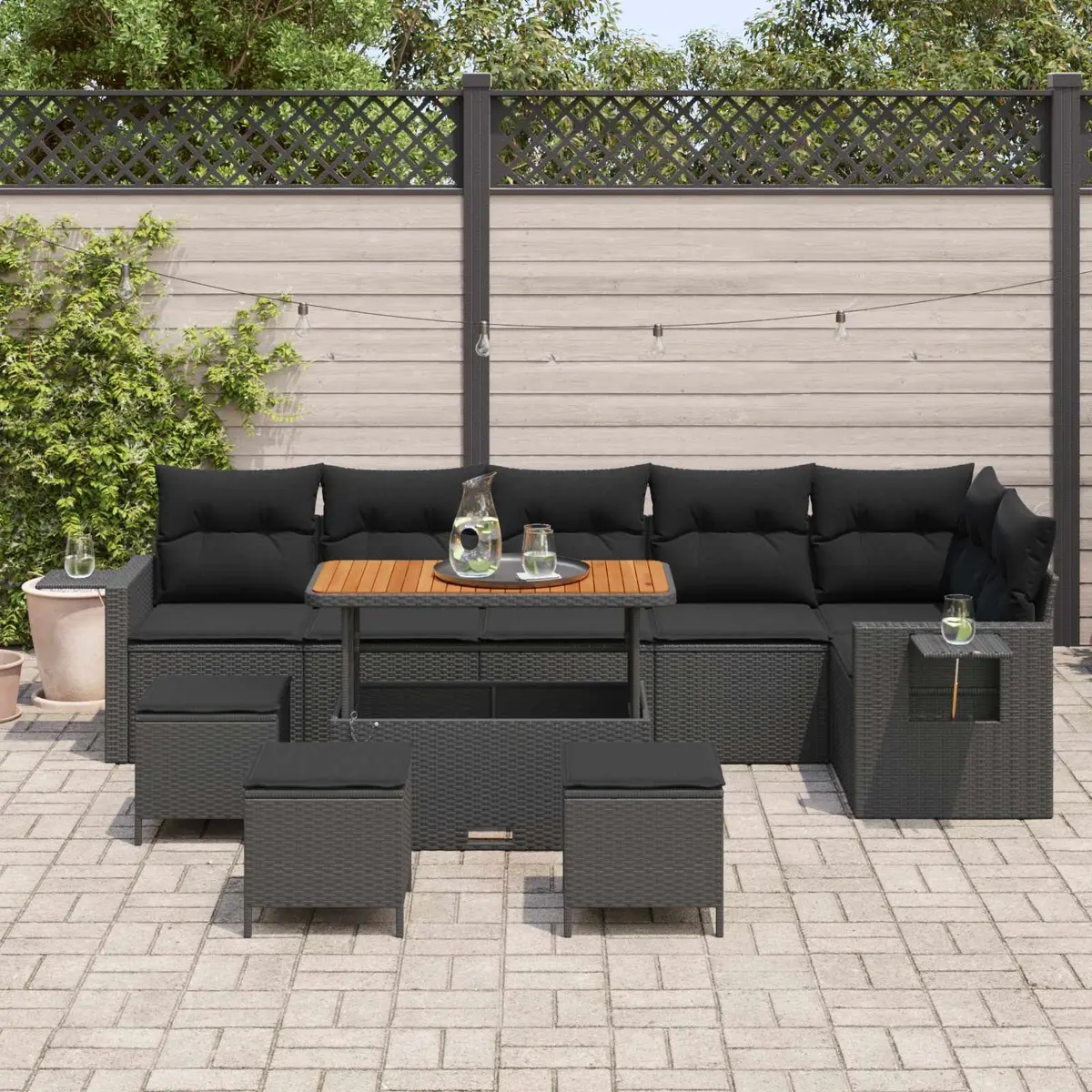 Garden Sofa Set Modular Black Poly Rattan Outdoor Furniture with Cushions 12 Piece
