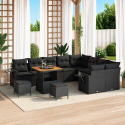 Modular Garden Sofa Set 12 Piece Outdoor Seating Black Poly Rattan Cushion