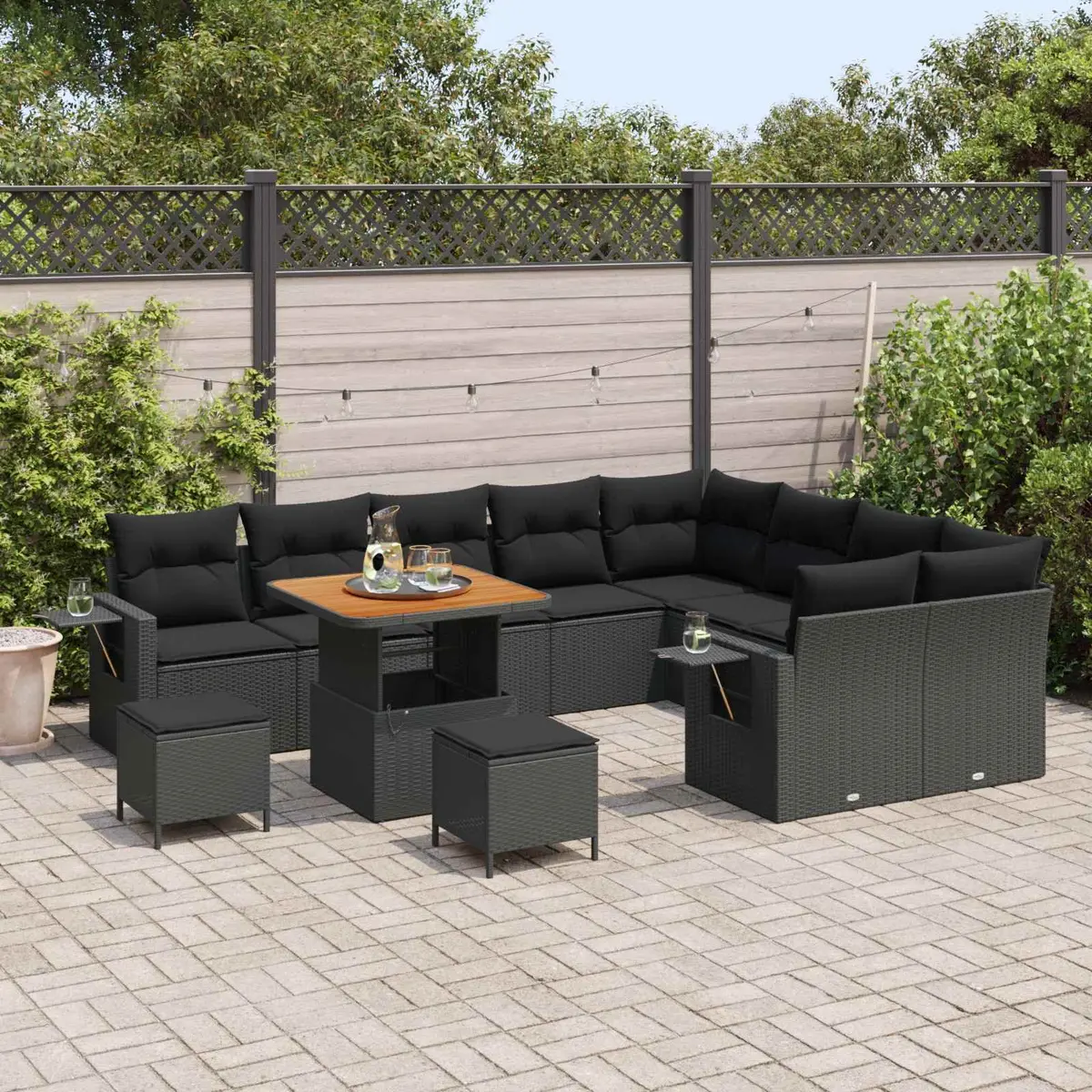 Modular Garden Sofa Set Black Poly Rattan 12 Piece Outdoor Seating
