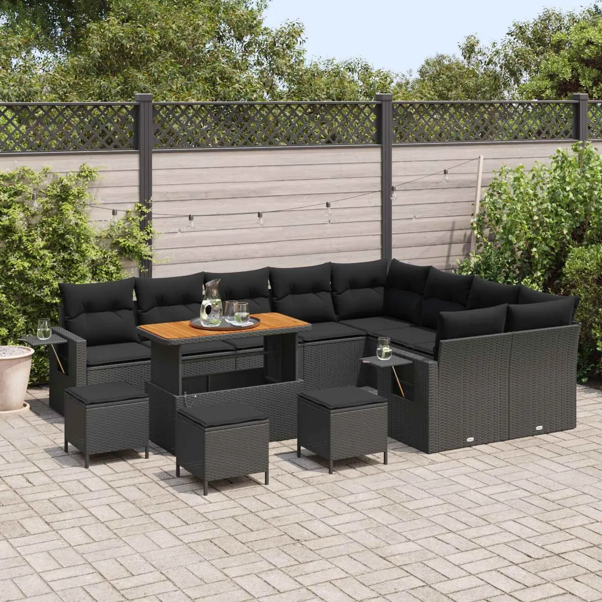 Modular Garden Sofa Set Black Poly Rattan 13 Pieces