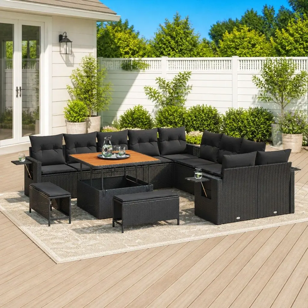 Garden Sofa Set Modular Black Poly Rattan 13 Pieces Outdoor Furniture
