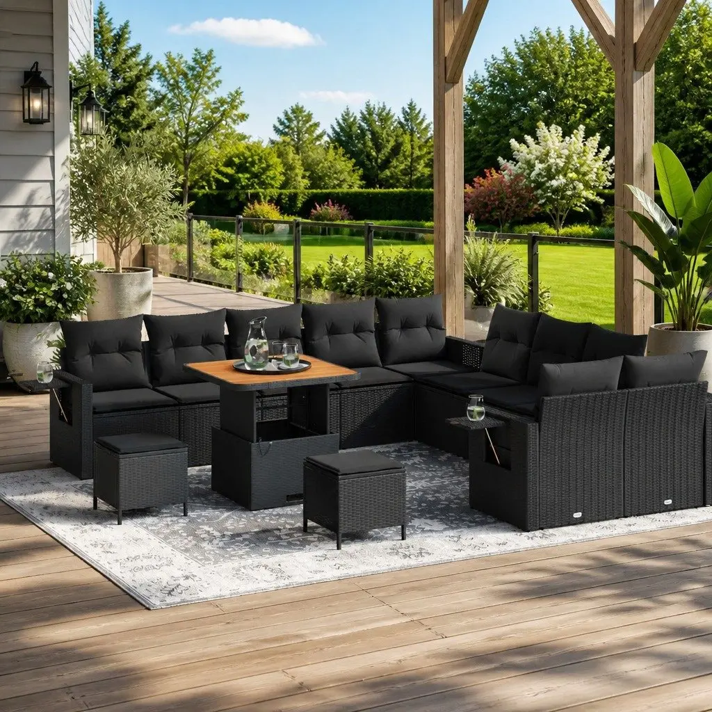 Modular Outdoor Garden Sofa Set 13 Piece Black Weather Resistant with Storage
