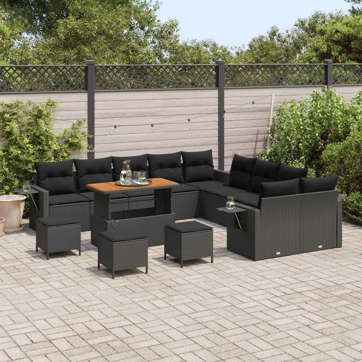Garden Sofa Set Modular Rattan Sectional 14 Pieces Outdoor Furniture