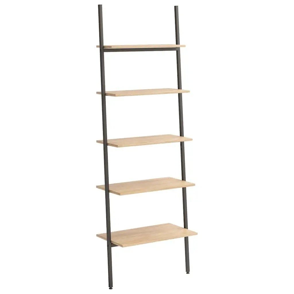 5-Tier Leaning Shelf Storage Bookcase Brown Black 64W x 34D x 185.5H cm