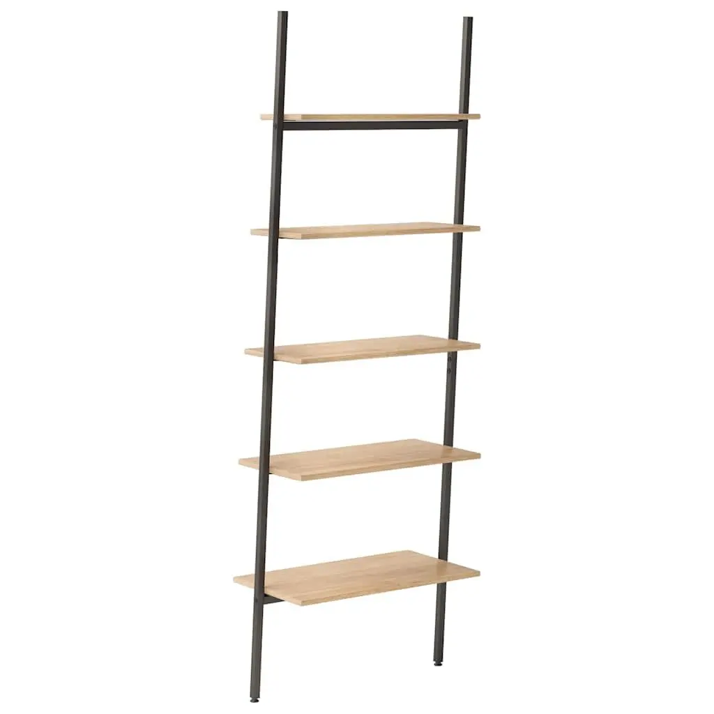 5-Tier Leaning Shelf Storage Bookcase Brown Black 64W x 34D x 185.5H cm