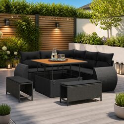 8-Piece Modular Garden Sofa Set in Black with Cushions