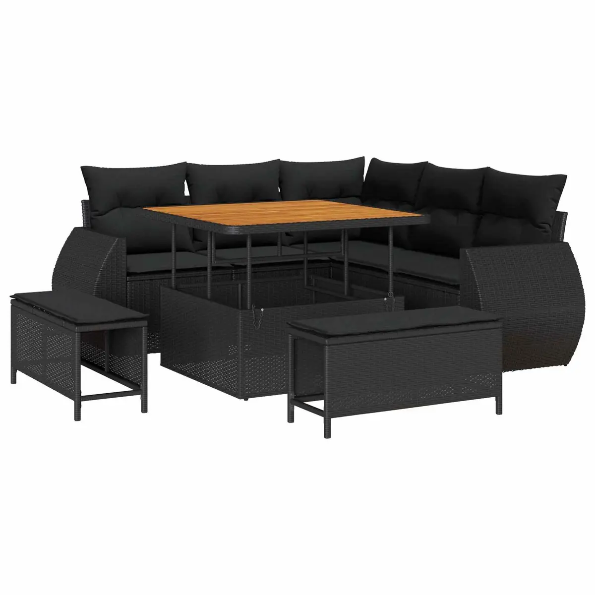8-Piece Modular Garden Sofa Set in Black with Cushions