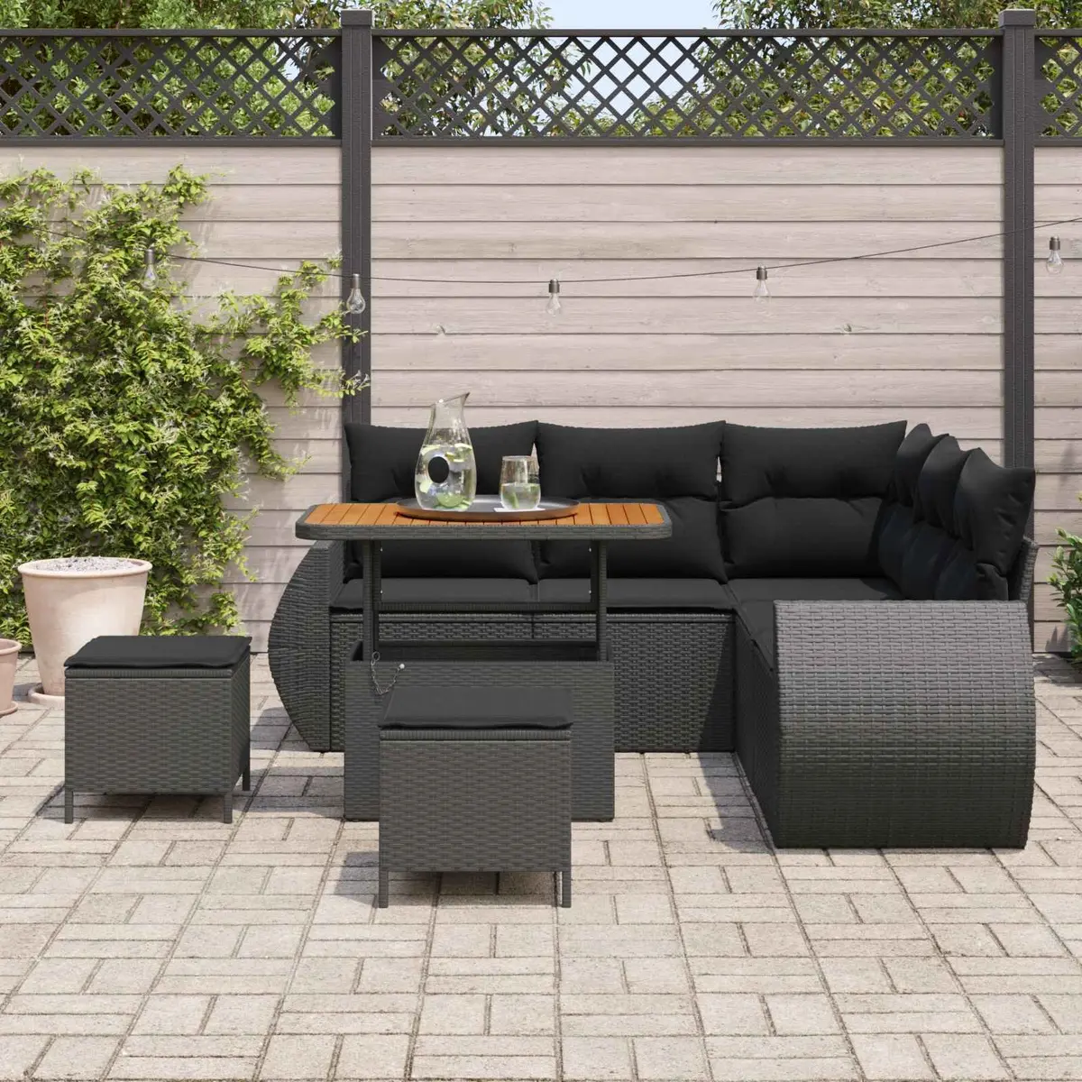 Modular Garden Sofa Set Black Poly Rattan 8 Piece