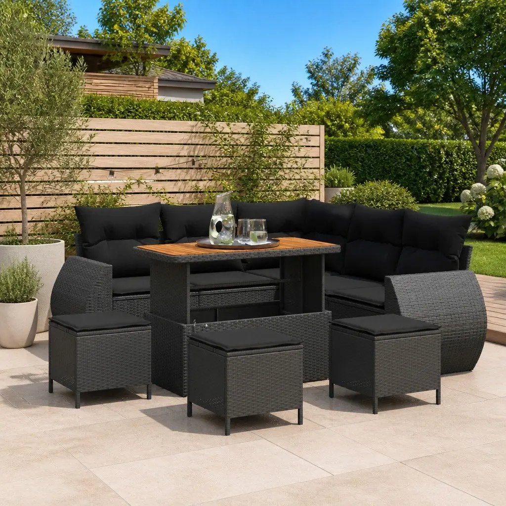 Outdoor Garden Sofa Set Modular 9 Pieces 8-Seater Black