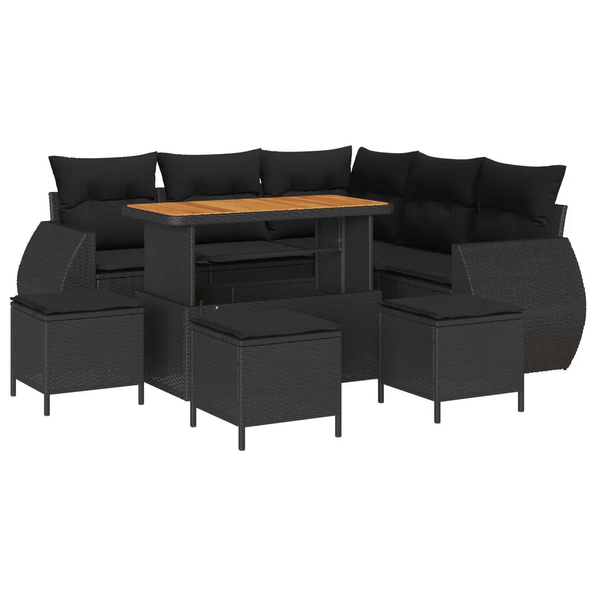 Outdoor Garden Sofa Set Modular 9 Pieces 8-Seater Black