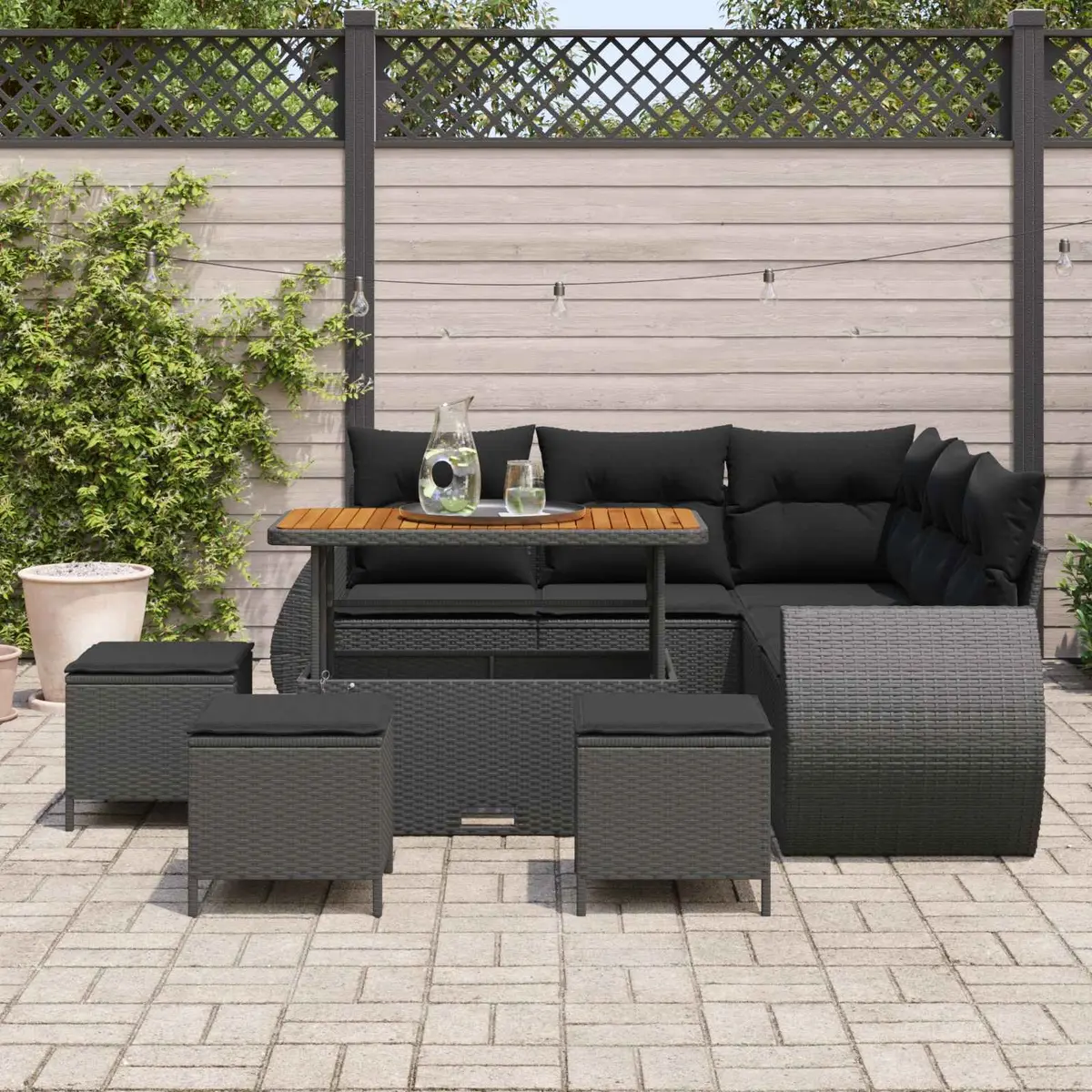 Outdoor Garden Sofa Set Modular 9 Pieces 8-Seater Black
