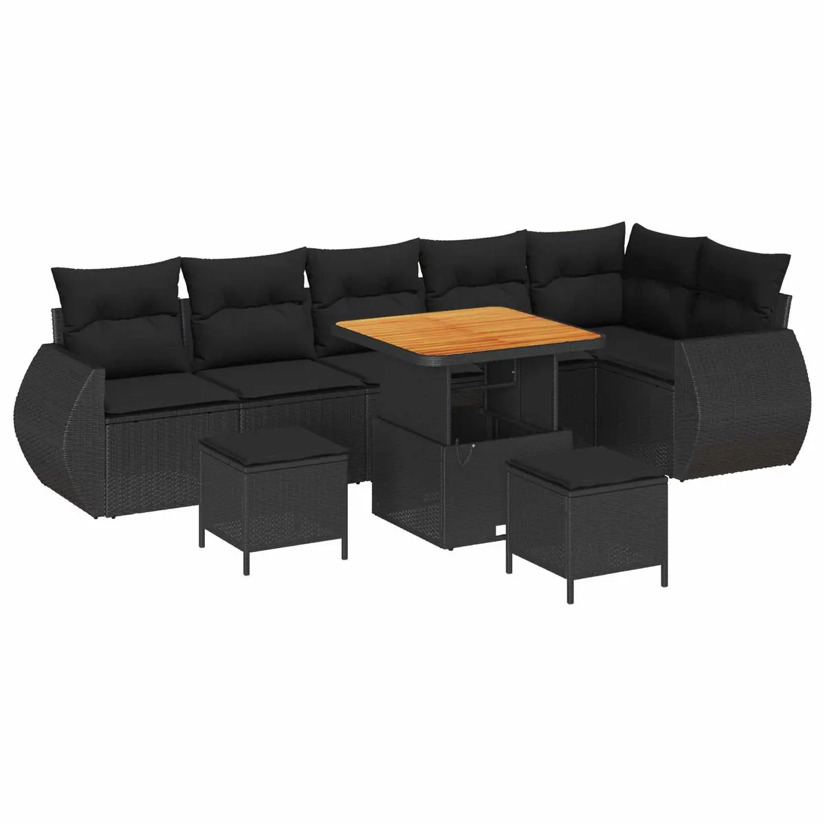 9 Piece Modular Outdoor Sofa Set Black Poly Rattan with Cushions for Garden and Terrace