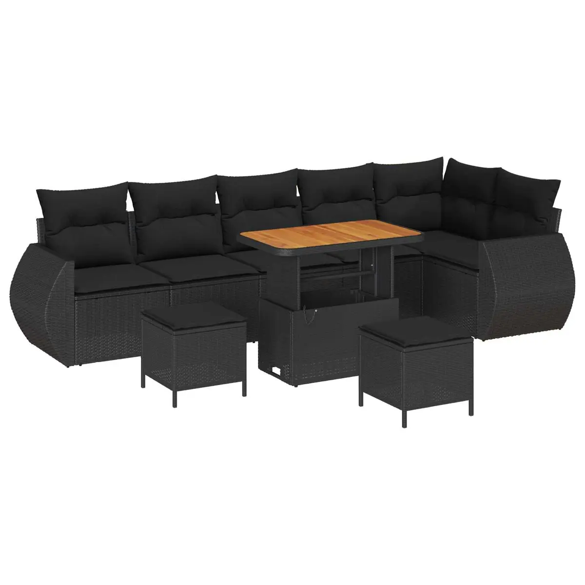 Outdoor Garden Sofa Set 9 Piece Poly Rattan Black Modular Seating with Cushions