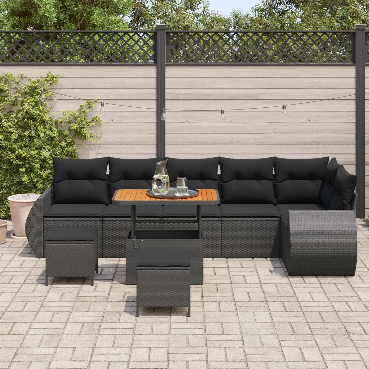 Outdoor Garden Sofa Set 9 Piece Poly Rattan Black Modular Seating with Cushions