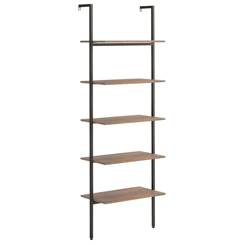 5-Tier Leaning Shelf Dark Brown Black Storage Bookcase