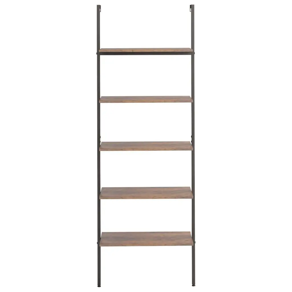 5-Tier Leaning Shelf Dark Brown Black Storage Bookcase