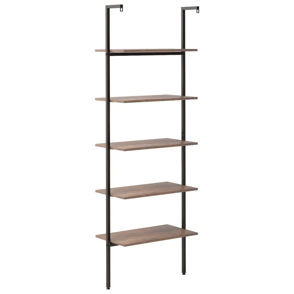 5-Tier Leaning Shelf Dark Brown Black Storage Bookcase