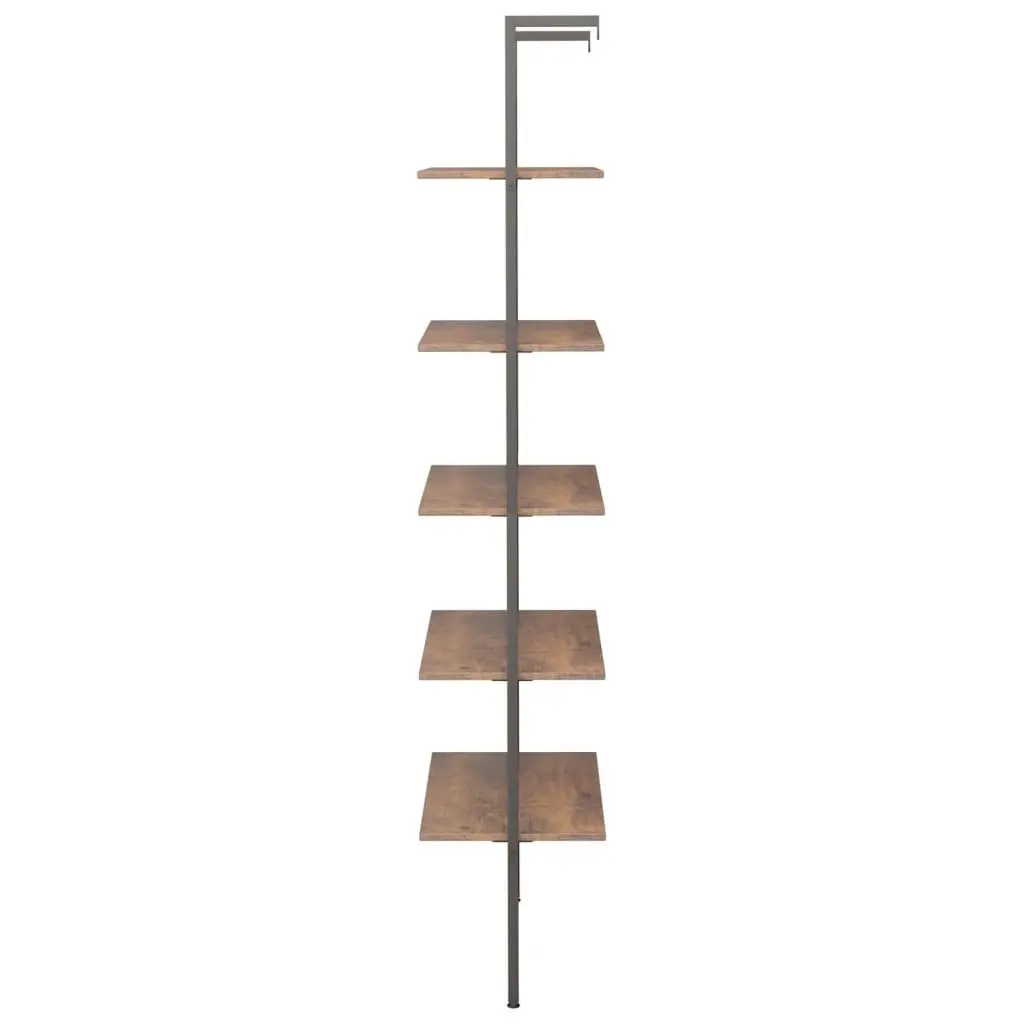 5-Tier Leaning Shelf Dark Brown Black Storage Bookcase