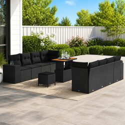 Modular Garden Sofa Set 11 Piece Outdoor Patio Seating Black Poly Rattan with
