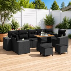 Modular Garden Sofa Set with Storage and Cushions 10 Piece Outdoor Seating Black