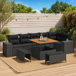 Garden Sofa Set 9 Piece Outdoor Seating Poly Rattan Black Modular Furniture