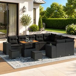 Modular Garden Sofa Set 12 pcs Black Outdoor Seating Patio Furniture with