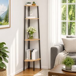 4-Tier Corner Shelf Unit Storage Bookcase Standing Shelves Living Room Home