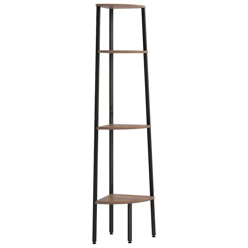 4-Tier Corner Shelf Storage Dark Brown Black 45.5x31.5x150cm Compact Steel Frame