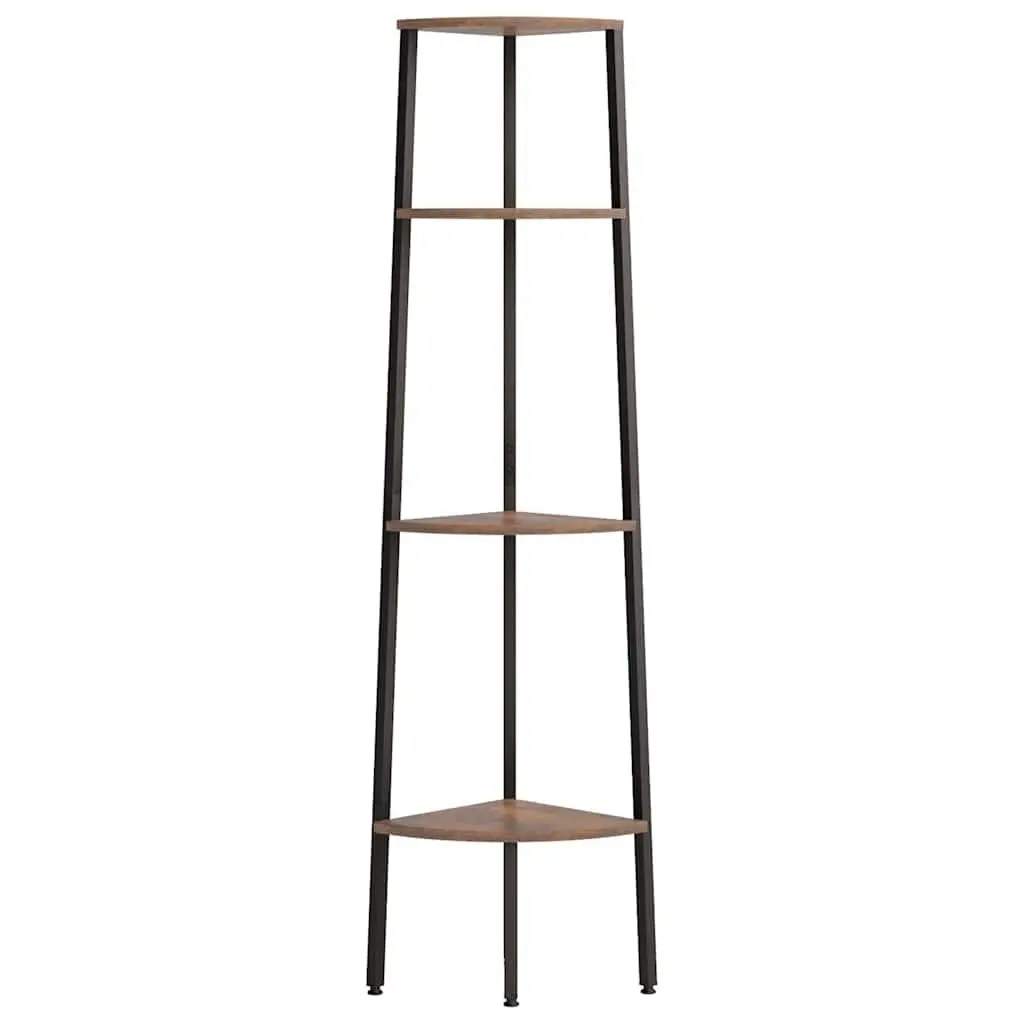 4-Tier Corner Shelf Storage Dark Brown Black 45.5x31.5x150cm Compact Steel Frame