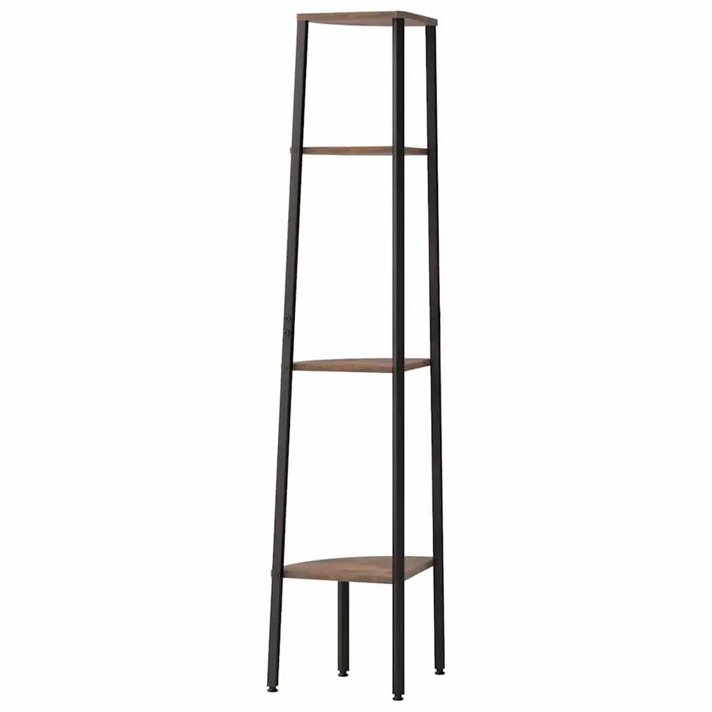 4-Tier Corner Shelf Storage Dark Brown Black 45.5x31.5x150cm Compact Steel Frame