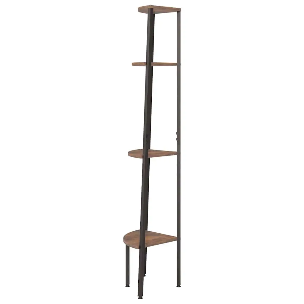 4-Tier Corner Shelf Storage Dark Brown Black 45.5x31.5x150cm Compact Steel Frame