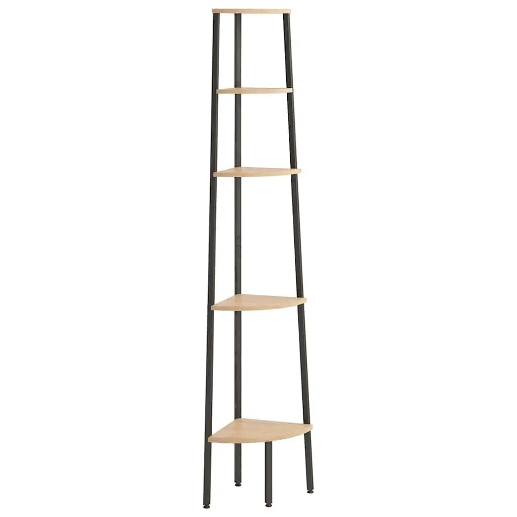 5-Tier Corner Shelf Brown Black Storage Bookcase Standing Shelving Unit