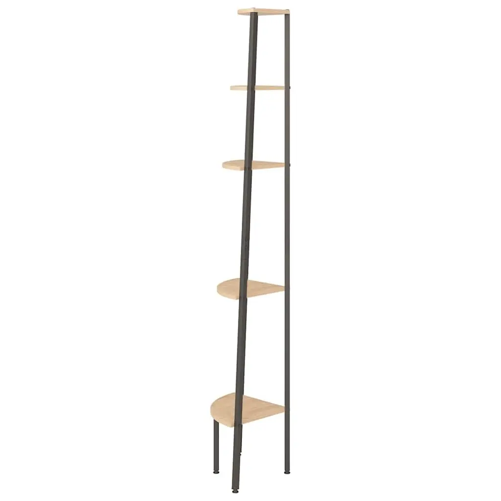 5-Tier Corner Shelf Brown Black Storage Bookcase Standing Shelving Unit