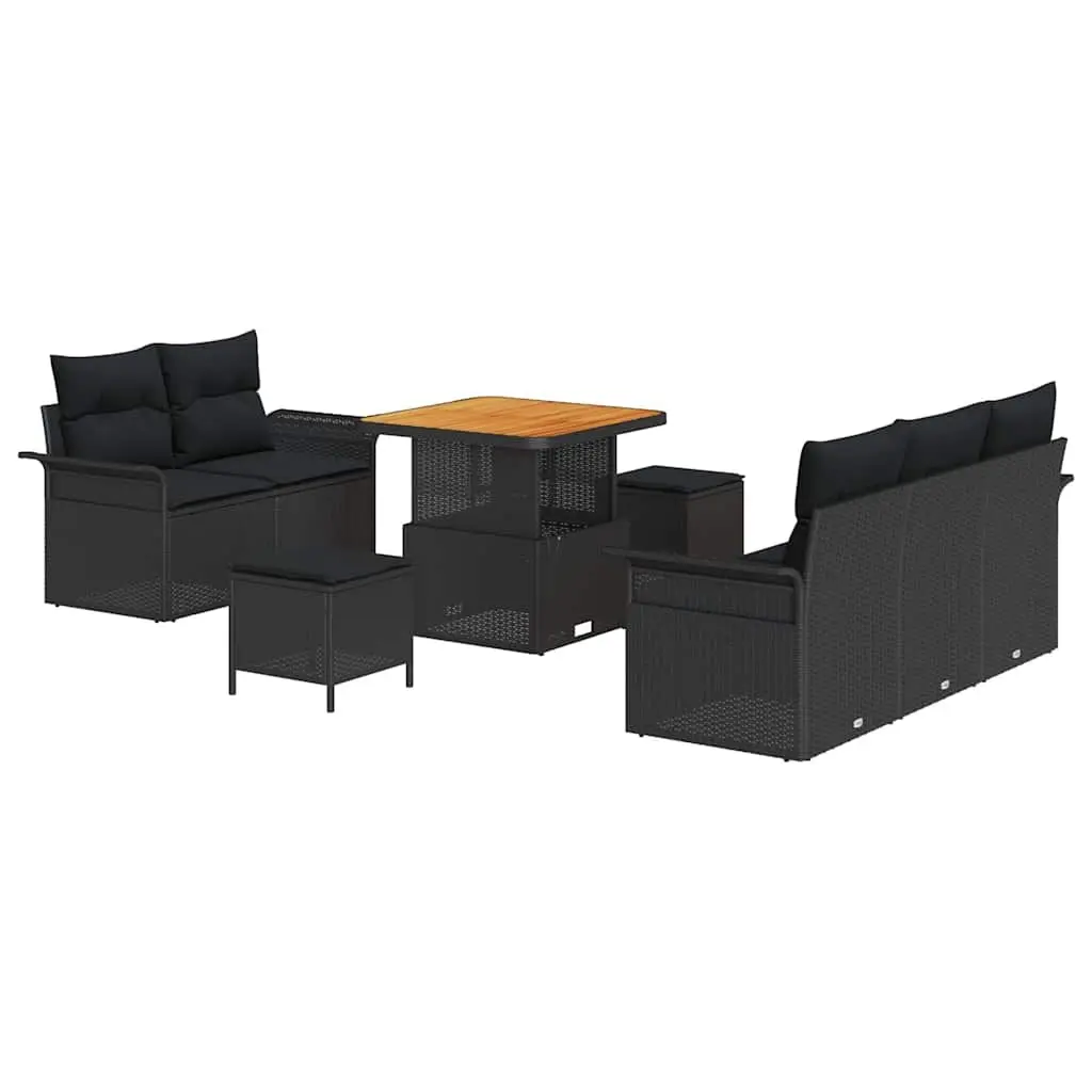 Garden Sofa Set 8 Piece Outdoor Seating with Storage Cushions Black