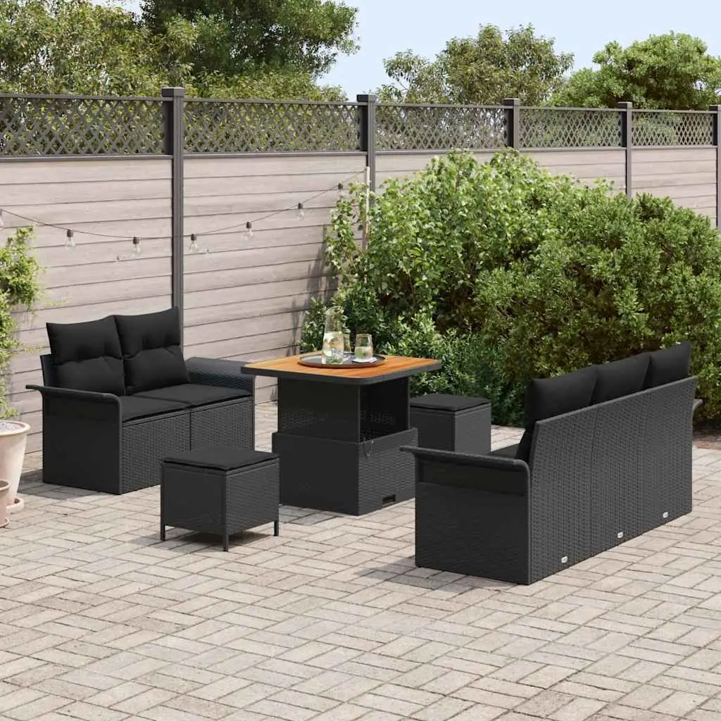 Garden Sofa Set 8 Piece Outdoor Seating with Storage Cushions Black