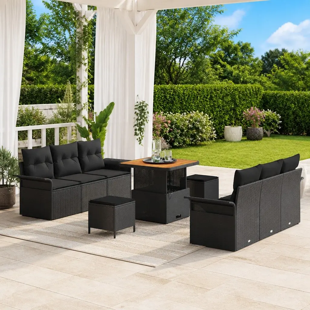 Outdoor Garden Sofa Set 9 Piece Modular Black Sectional with Storage Cushions