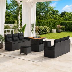 Outdoor Garden Sofa Set 9 Piece Modular Black Sectional with Storage Cushions