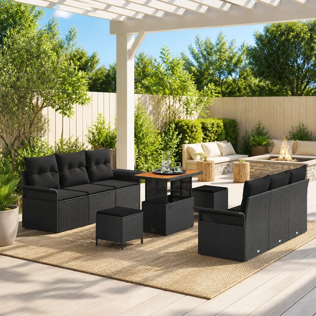 Garden Sofa Set Modular Outdoor Seating 9 Piece with Storage Cushions Black