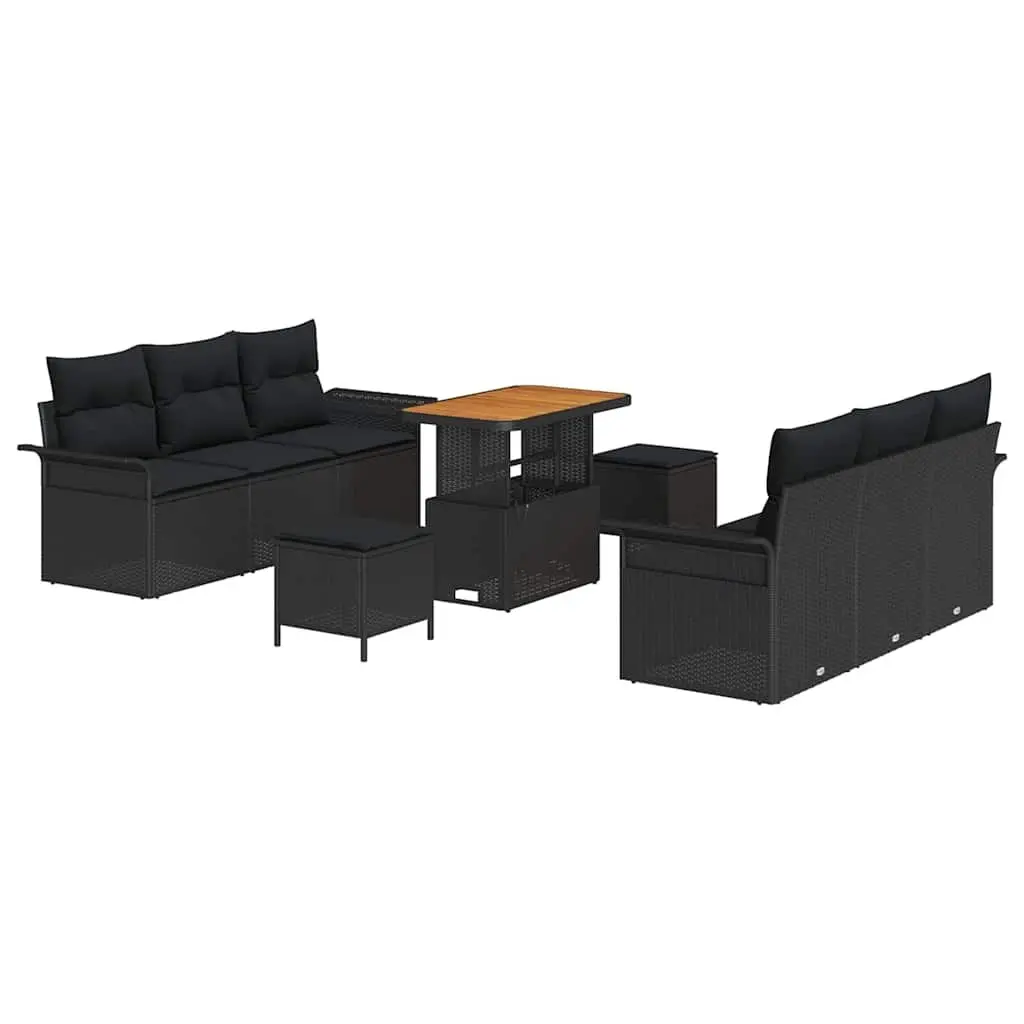 Garden Sofa Set Modular Outdoor Seating 9 Piece with Storage Cushions Black