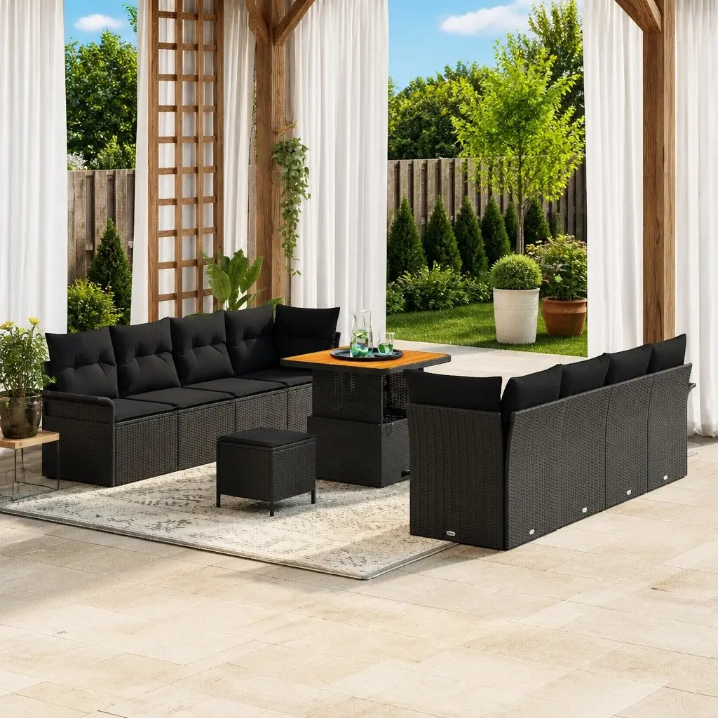Modular Outdoor Garden Sofa Set with Storage Black Sectional Seating