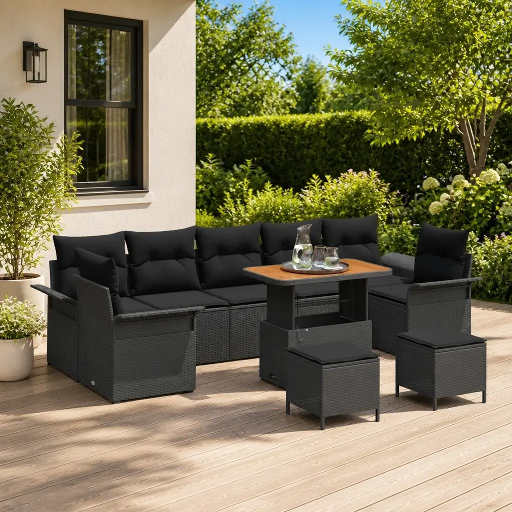 Garden Sofa Set Outdoor Patio Furniture 10 Pieces Black Modular Seating with