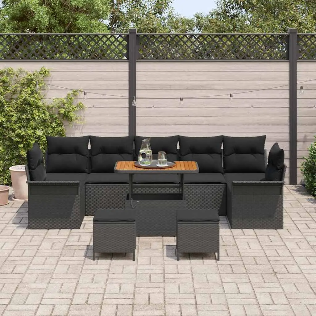 Garden Sofa Set Outdoor Patio Furniture 10 Pieces Black Modular Seating with