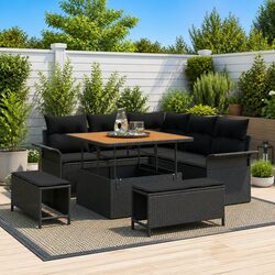 Inviting 8 Piece Black Outdoor Sofa Set with Storage