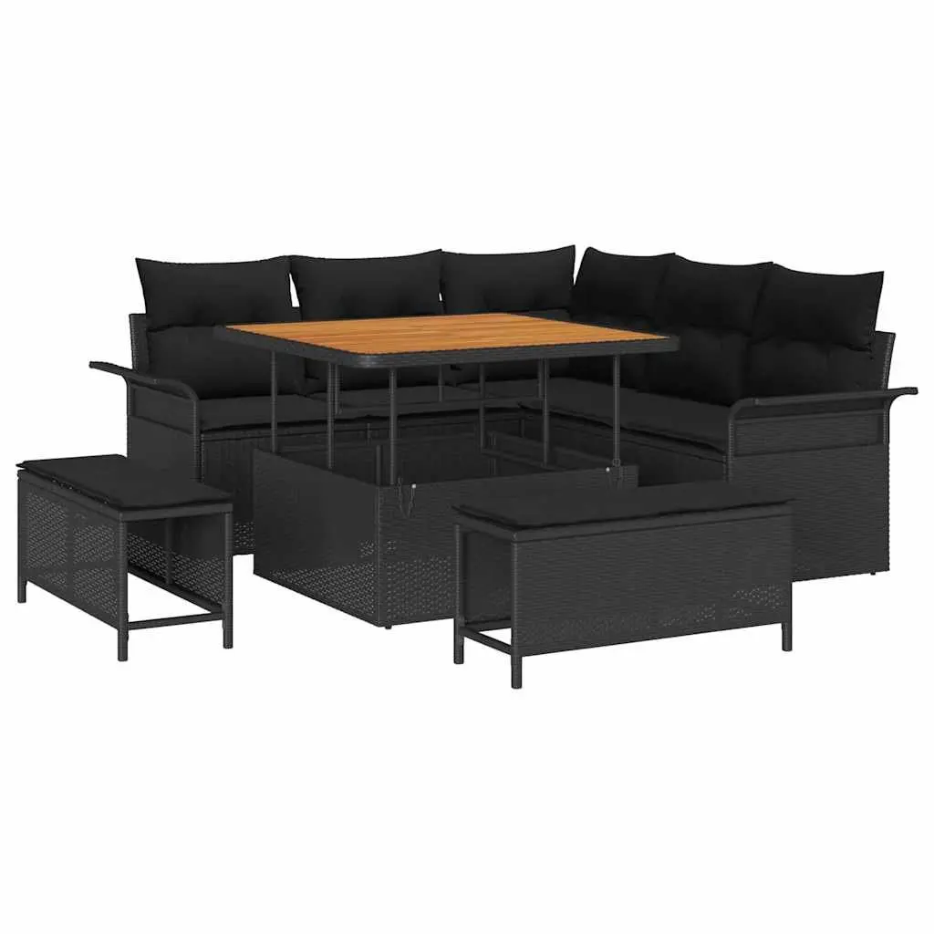 8 Piece Garden Sofa Set with Storage Cushions Black Outdoor Patio Seating