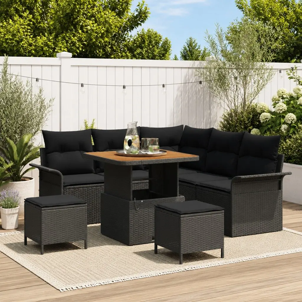 8 Piece Outdoor Garden Sofa Set with Storage Cushions Black Patio Furniture