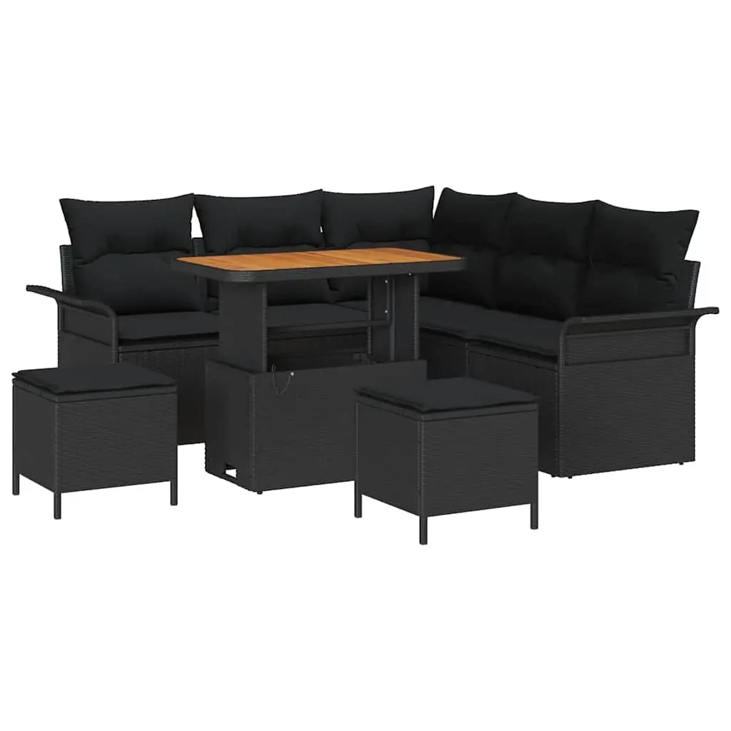 Outdoor Garden Sofa Set 8 Piece Black Rattan Patio Seating with Storage
