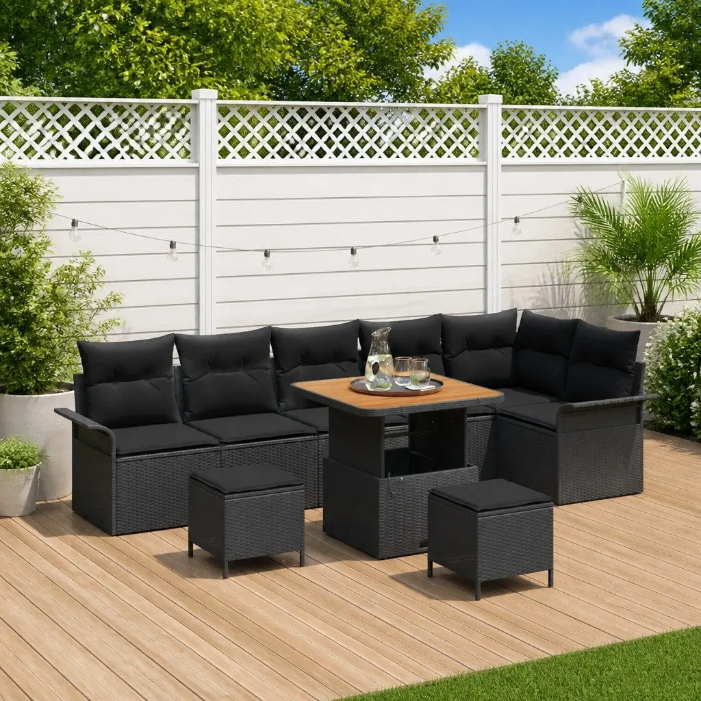 Outdoor Garden Sofa Set 9 pcs with Storage Cushions Black Sectional Furniture