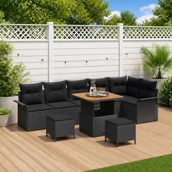 Outdoor Garden Sofa Set 9 pcs with Storage Cushions Black Sectional Furniture