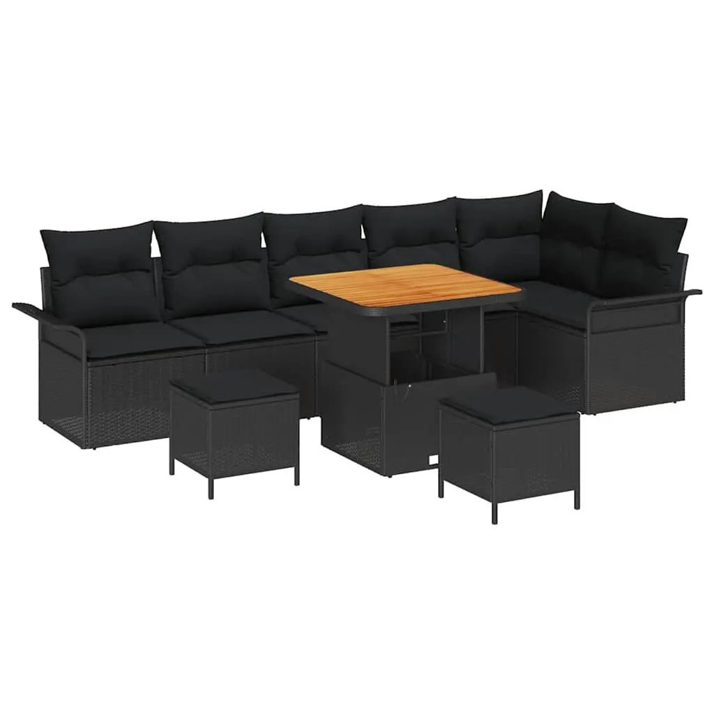 Outdoor Garden Sofa Set 9 pcs with Storage Cushions Black Sectional Furniture